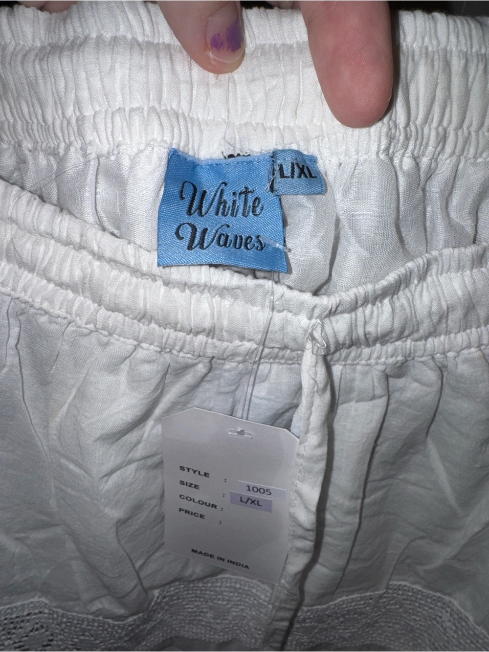 ๐ Gorgeous White Waves Embroidered Maxi Skirt w Drawstring Waist. L/XL NWT!๐ฅ๐ฅ - Picture 2 of 6